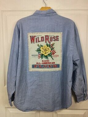 Susan Bristol Chambray Shirt Large Blue Cotton Button Up Cottagecore Y2K Vintage